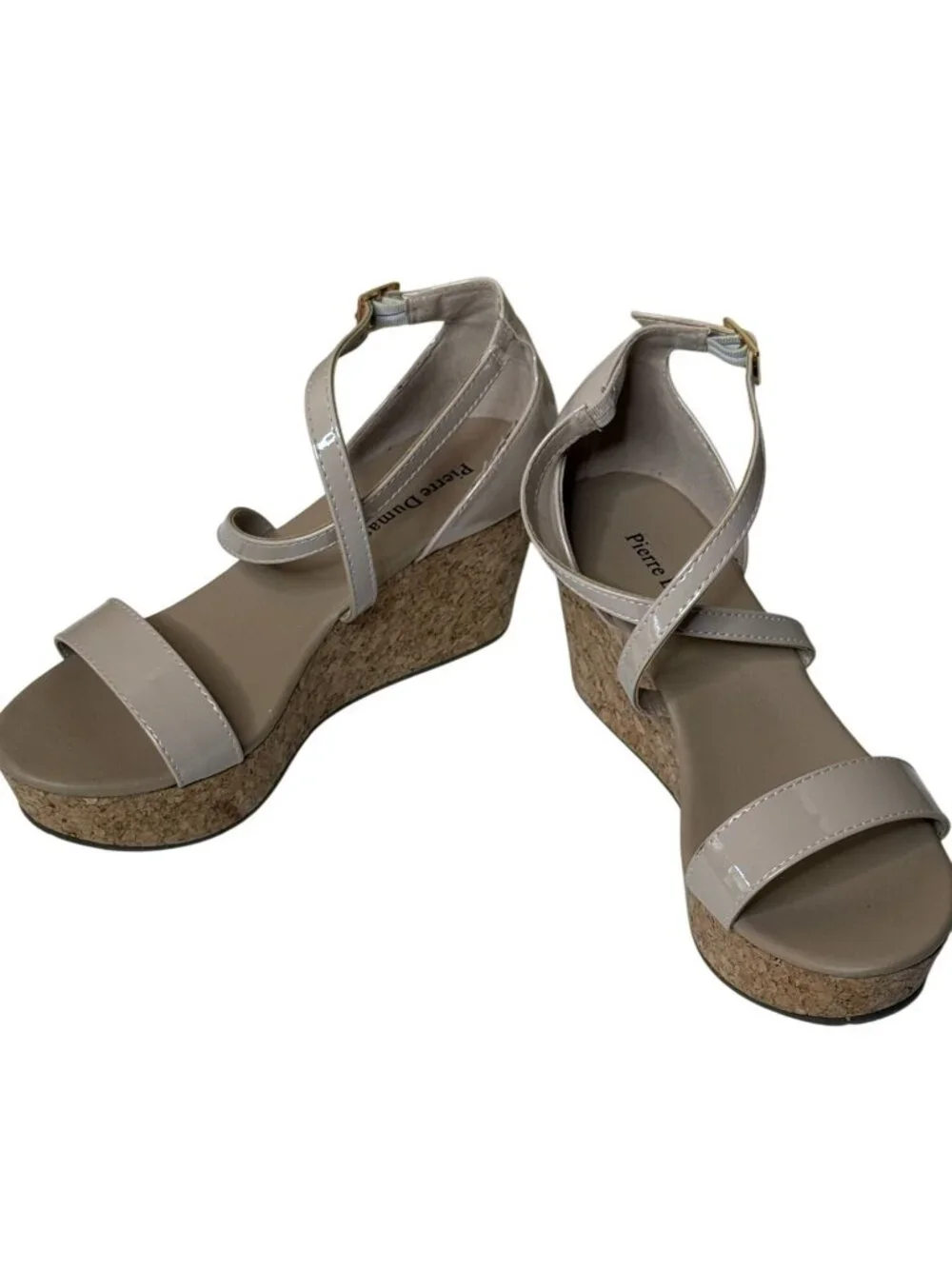 Pierre Dumas Women's Cork Platform Wedge Sandals Nude Strappy Heel Size 9
